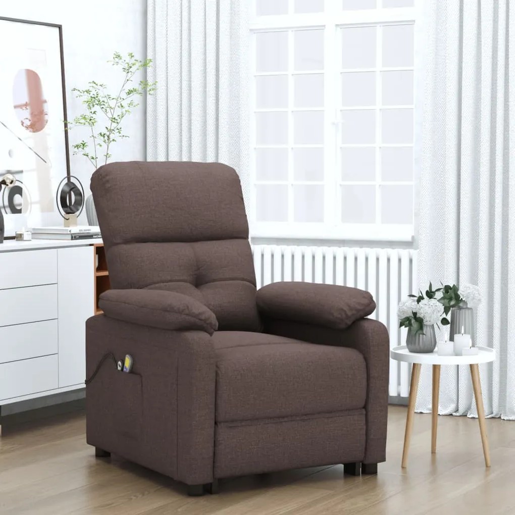 vidaXL Poltrona de massagens elétrica tecido castanho-escuro