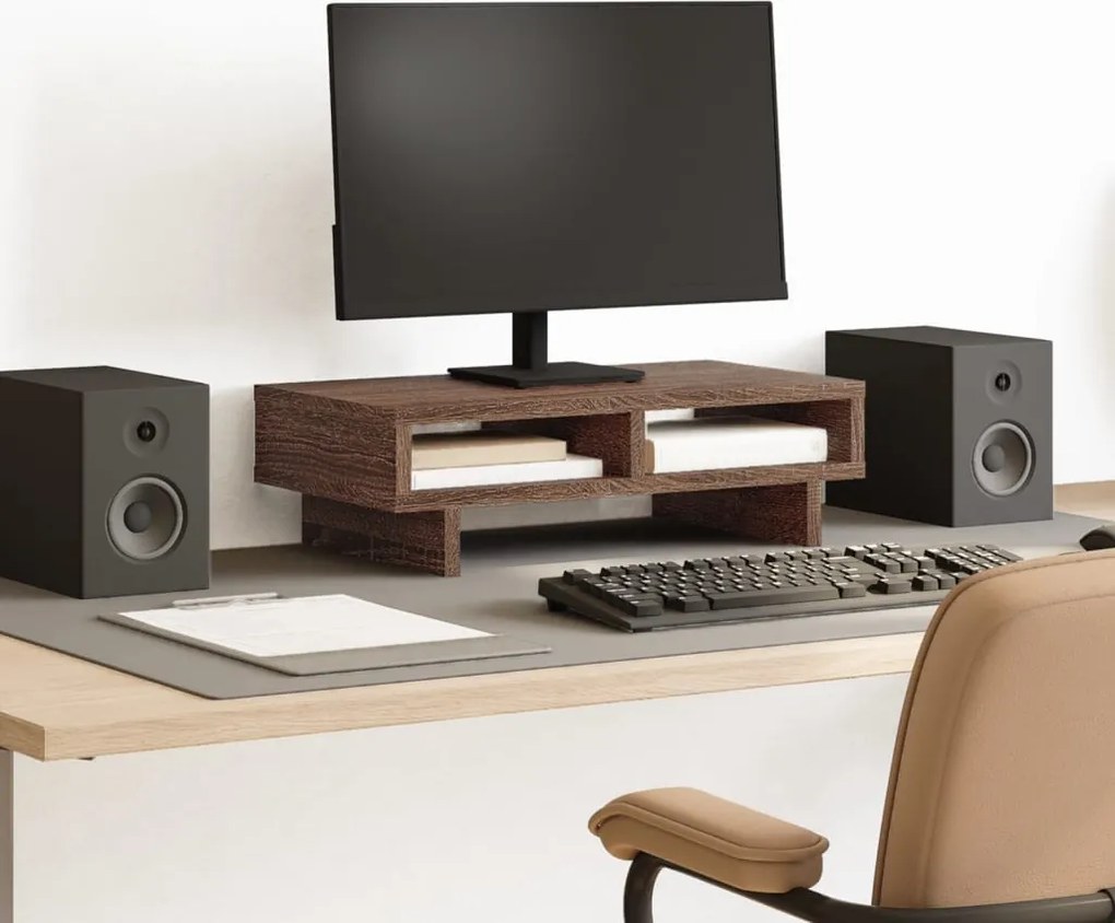 vidaXL Suporte monitor 50x27x15 cm derivados madeira carvalho castanho