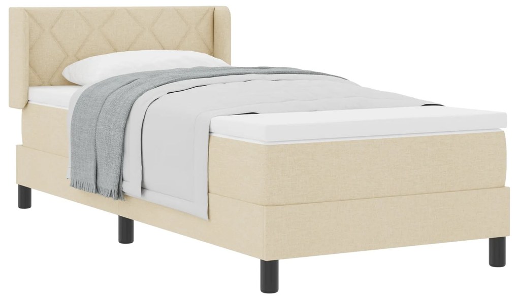 Cama Box Spring vidaXL com Colchão Creme 90x190 cm Tecido, Cabeceira v
