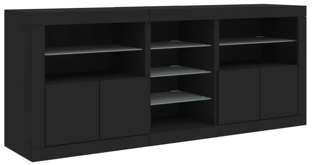 Aparador com luzes LED 181,5x37x67 cm preto