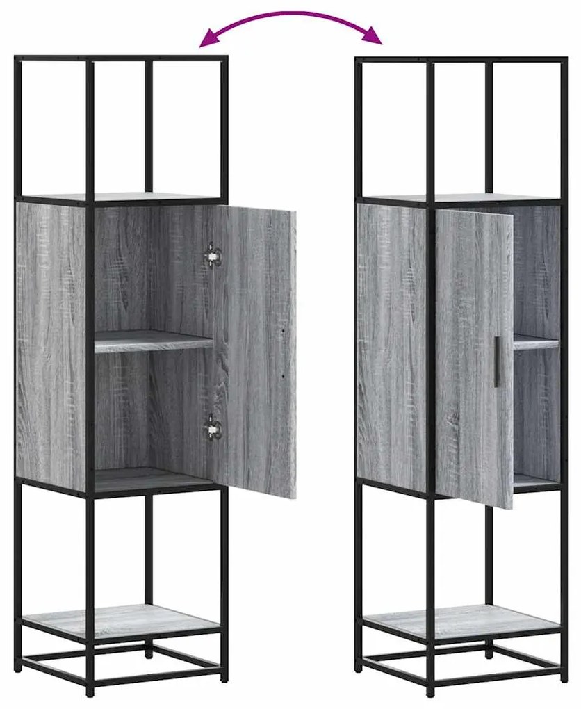 Armário alto 35,5x35x139 cm madeira e metal cinza sonoma