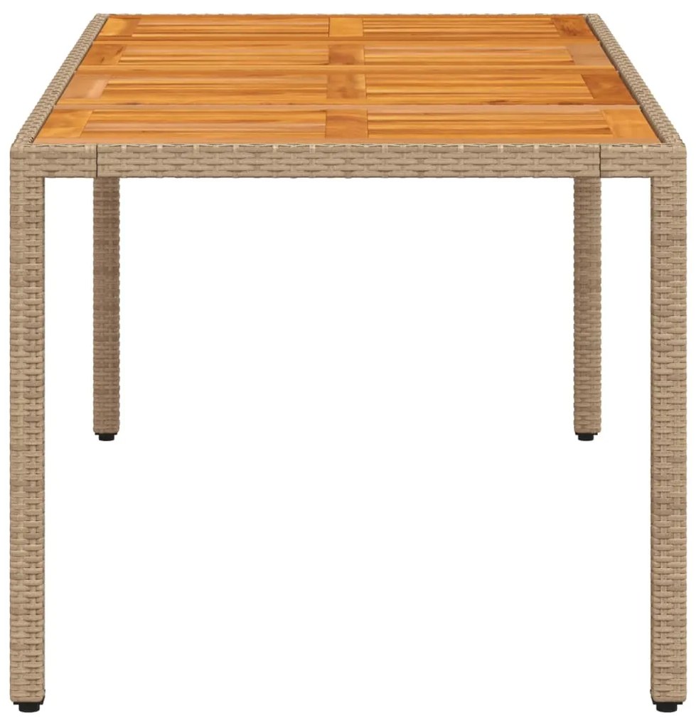 Mesa de jardim 190x90x75 cm vime PE e madeira de maciça bege
