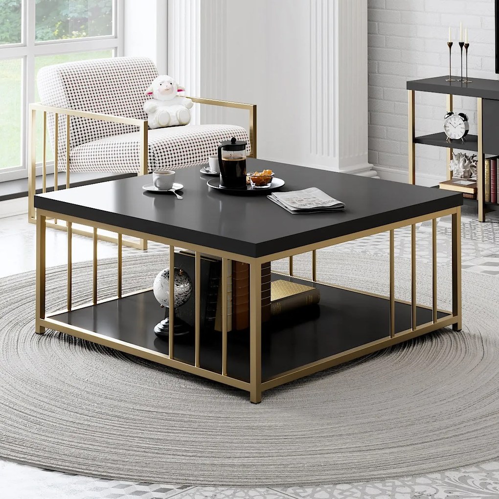 Mesa de Centro Zenn – Antracite/Gold – 90x90x40 cm