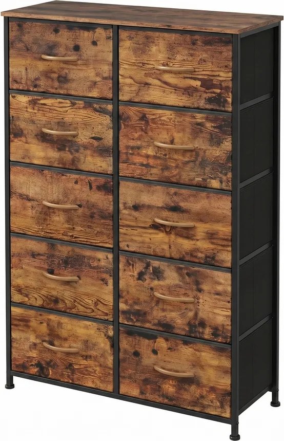 Cómoda, 10 gavetas forradas a tecido 116,7 x 76,7 x 30 cm Castanho e Preta
