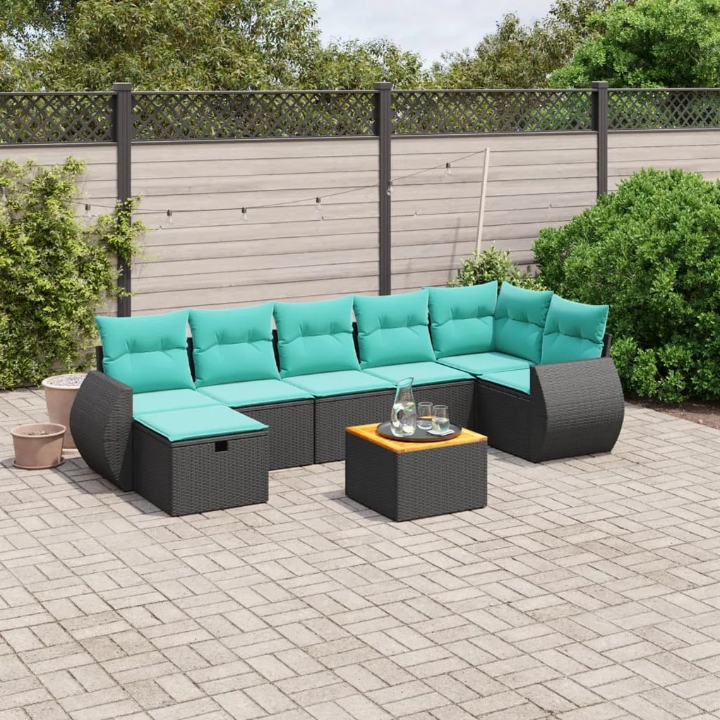 vidaXL 8 pcs conjunto de sofás p/ jardim c/ almofadões vime PE preto