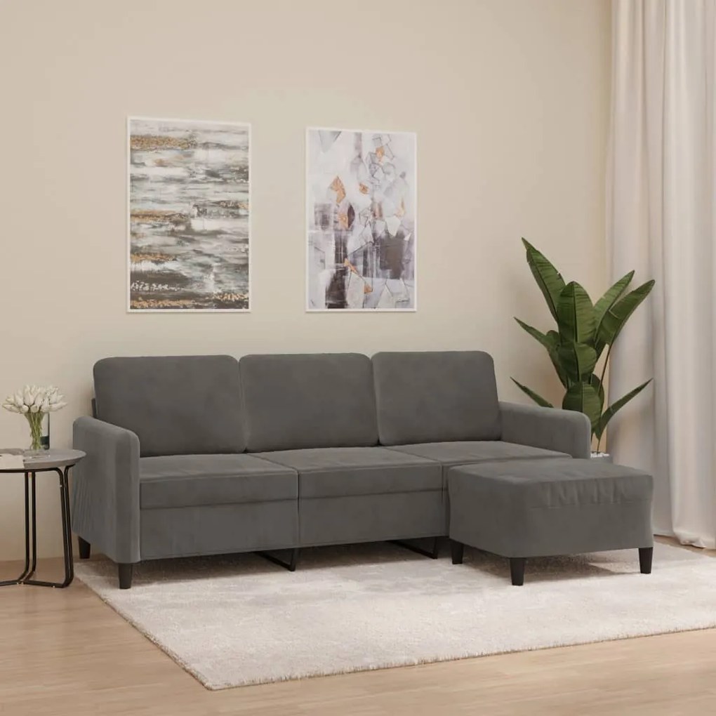 vidaXL Sofá de 3 lugares com apoio de pés 180 cm veludo cinza-escuro