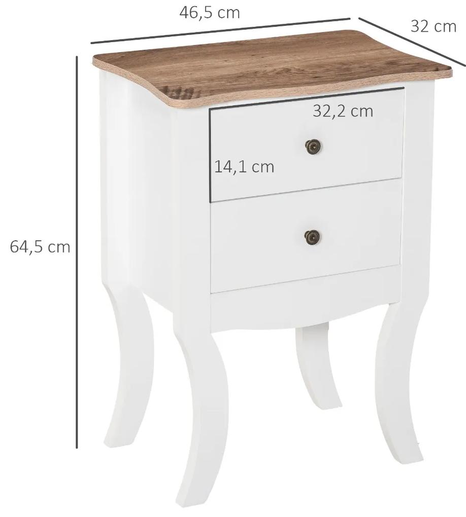 Mesa de cabeceira com 2 gavetas de armazenamento Base elevada para sala de estar Quarto estilo nórdico e vintage 46,5x32x64,5 cm Branco