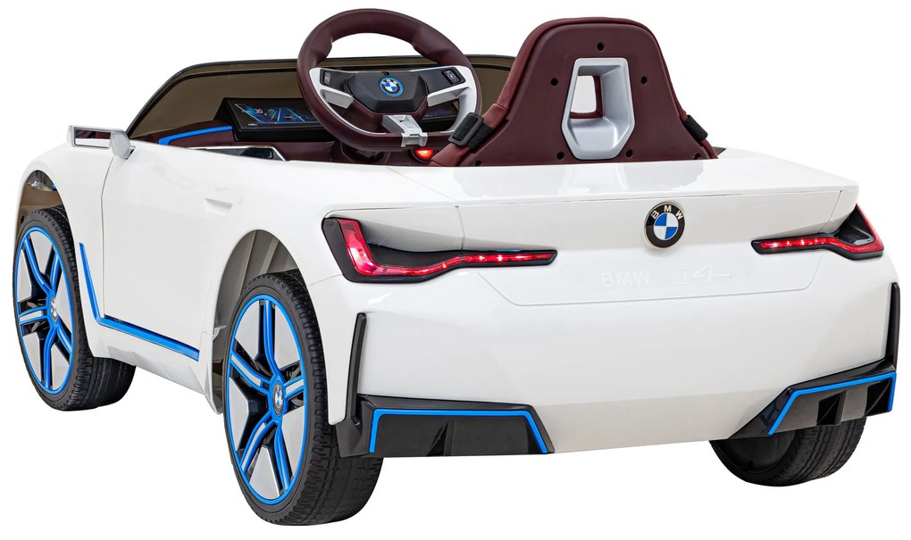 Carro elétrico para Crianças BMW I4 12V, Rodas Espuma EVA, Assento couro ecológico Branco