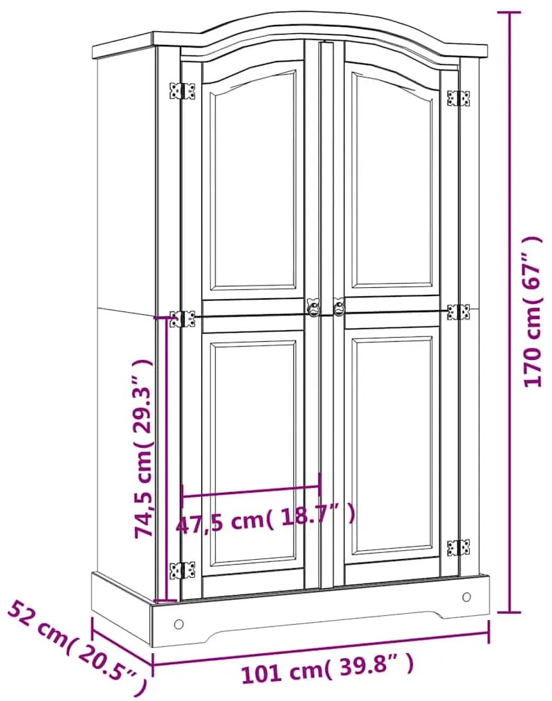 Roupeiro Corona Range pinho mexicano com 2 portas branco