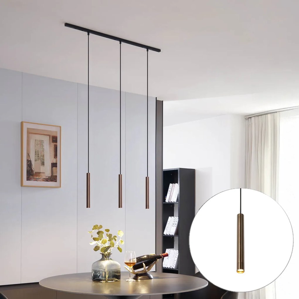 Sistema de iluminação de trilho moderno com 3 pendentes bronze monofásico - Slimline Keno