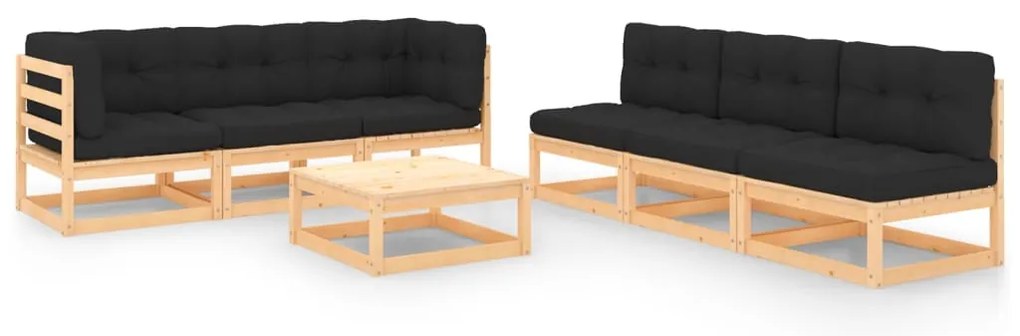7 pcs conjunto lounge de jardim c/ almofadões pinho maciço