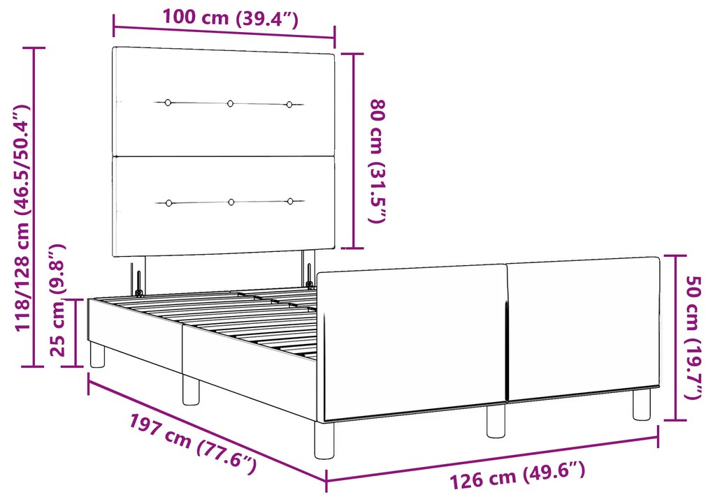 Cama vidaXL Cinza Escuro 120x190 cm Tecido