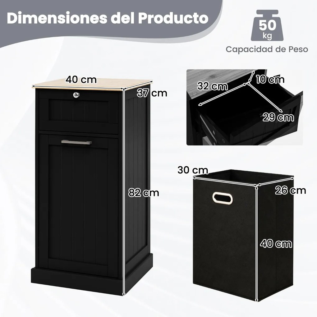 Armário para roupa suja com cesto para roupa suja e gaveta Lavandaria para casa de banho 40 x 37 x 82 cm Preto