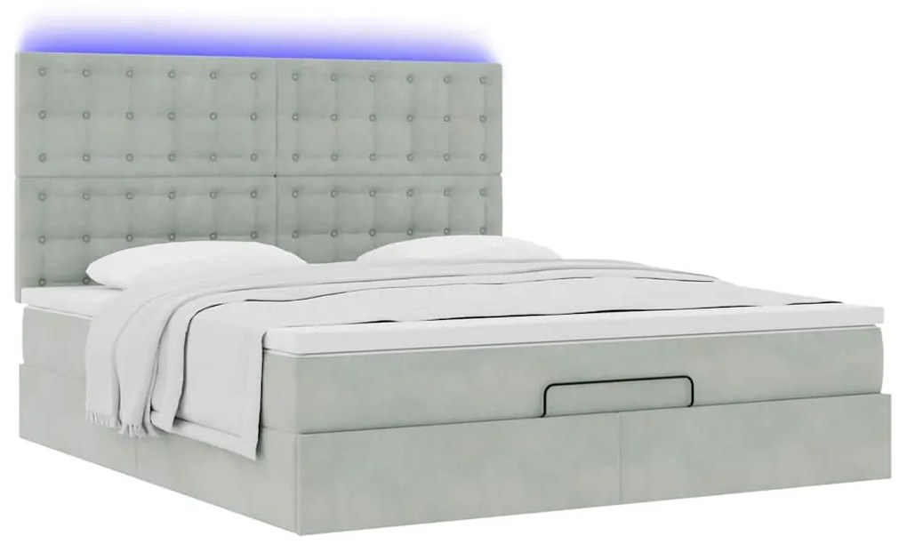 Estrutura cama otomana colchões 180x200cm veludo cinzento claro