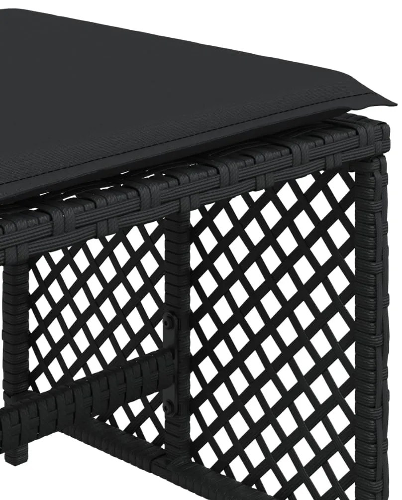 Bancos de jardim com almofadões 4 pcs 41x41x36 cm vime PE preto