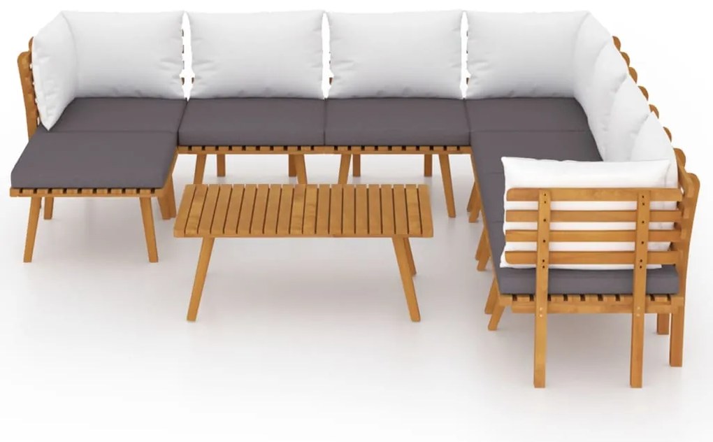 9 pcs conjunto lounge de jardim c/ almofadões acácia maciça