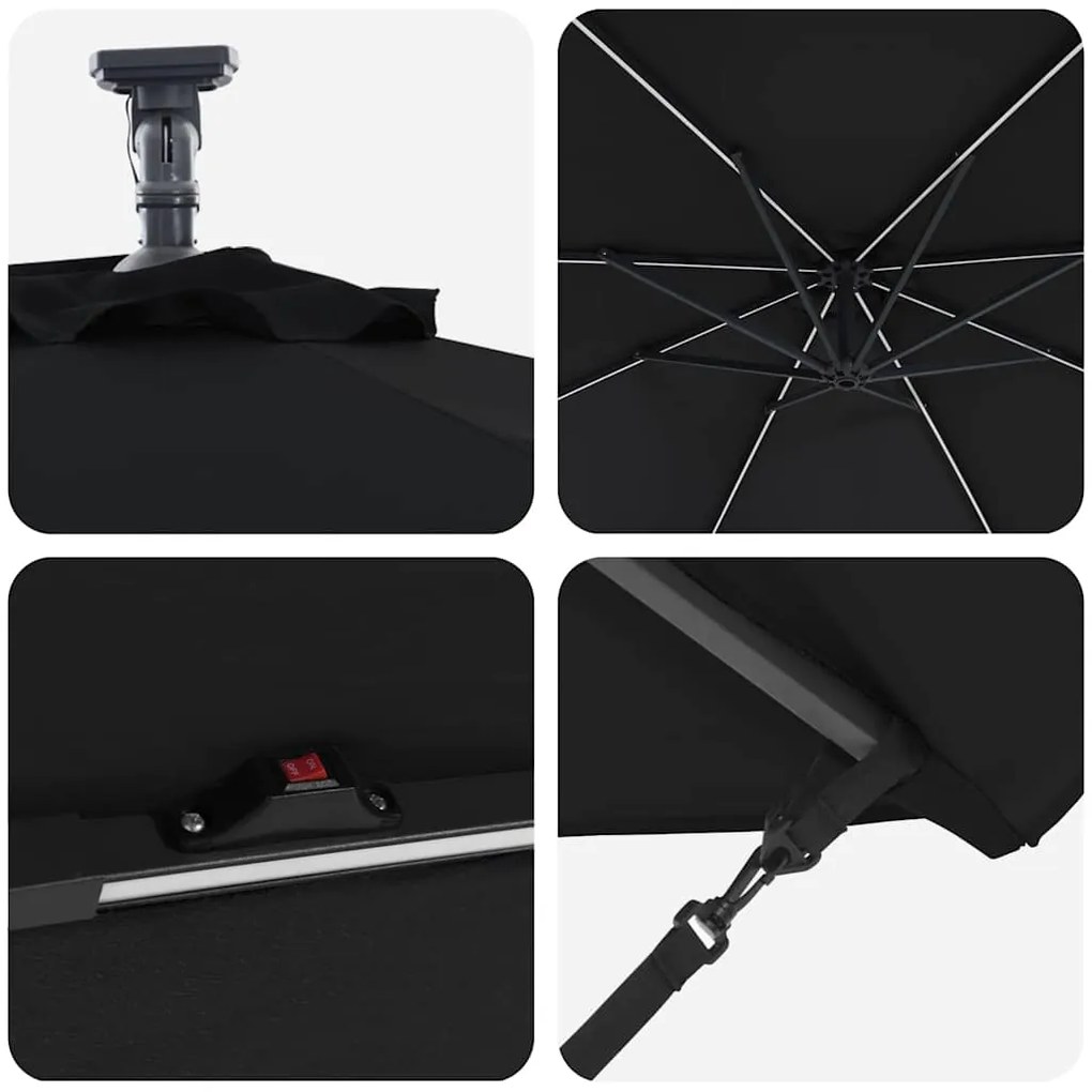 Guarda-sol de Bananeira Cantilever Preto 294 x 294 x 248 cm