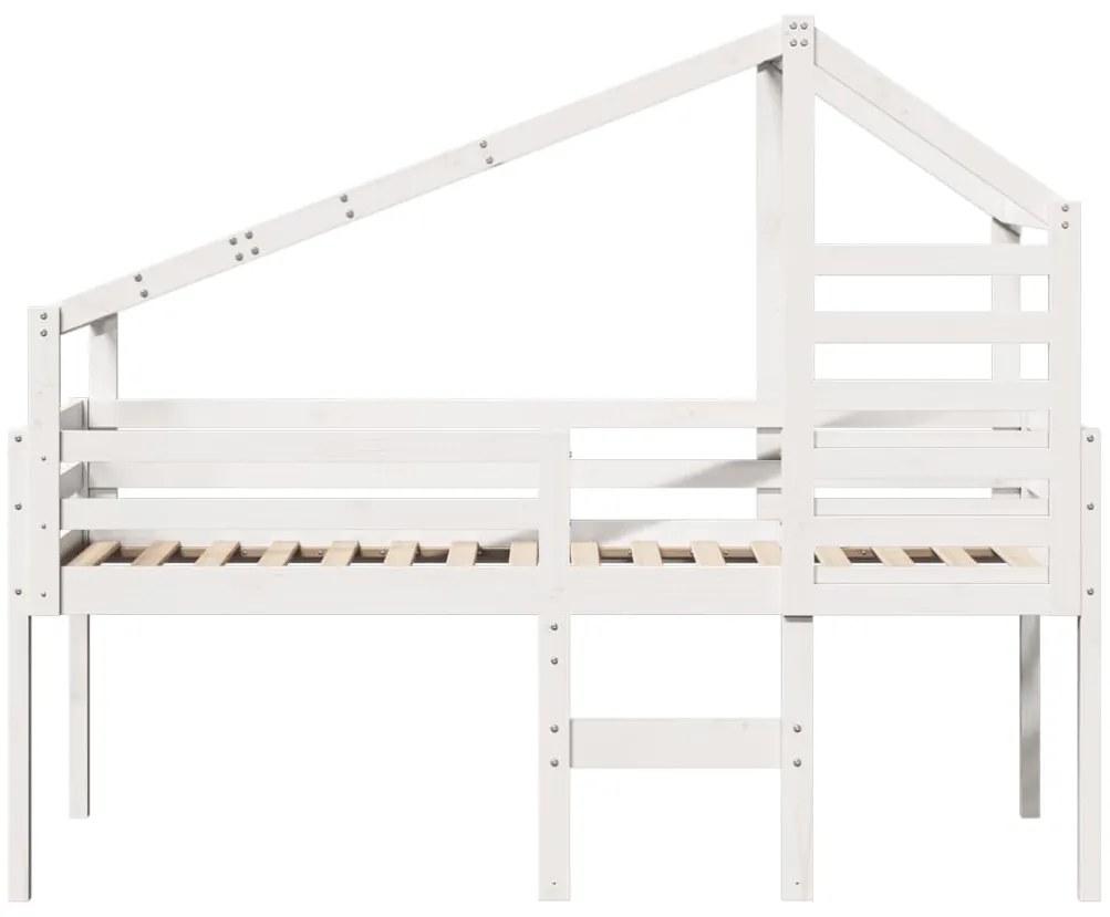 Cama alta com telhado 90x200 cm pinho maciço branco