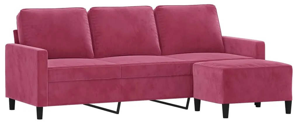 Sofá de 3 lugares com apoio de pés 180 cm veludo vermelho tinto