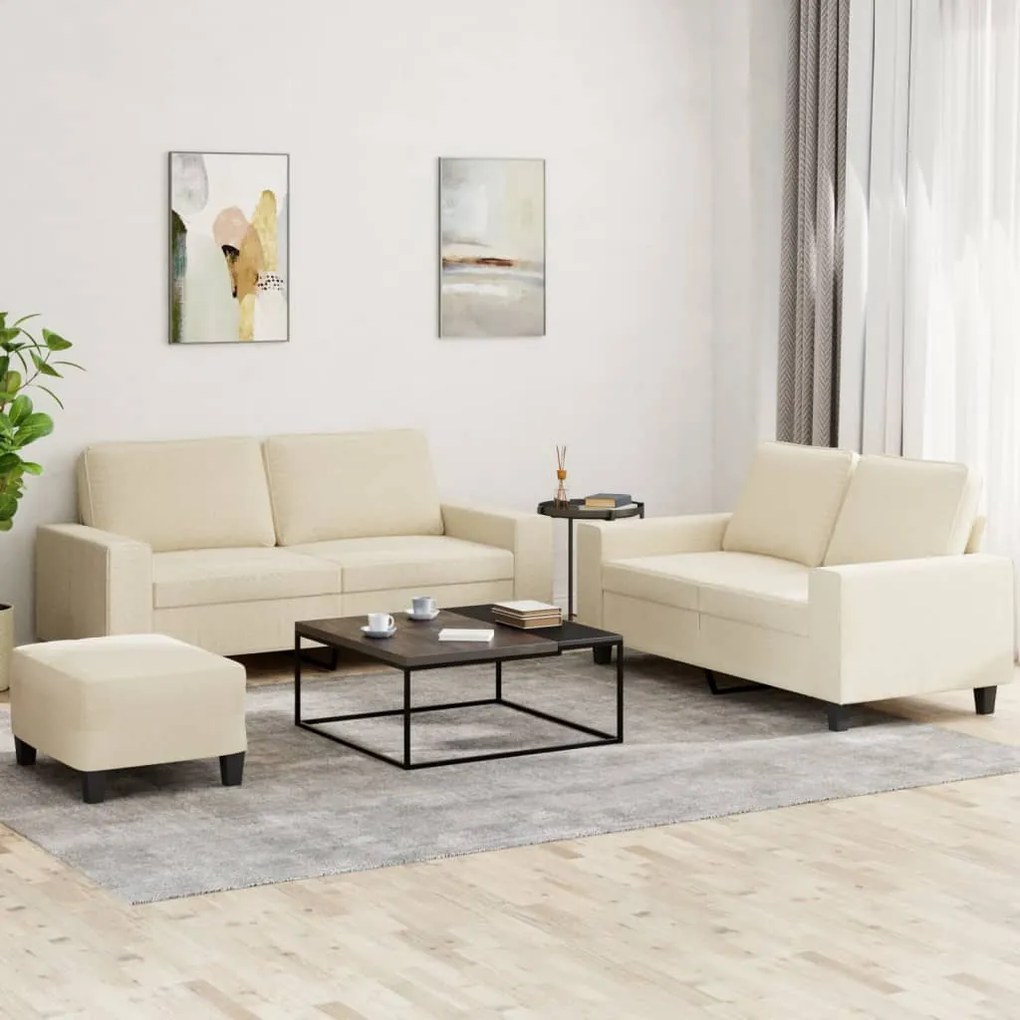 vidaXL 3 pcs conjunto de sofás tecido cor creme
