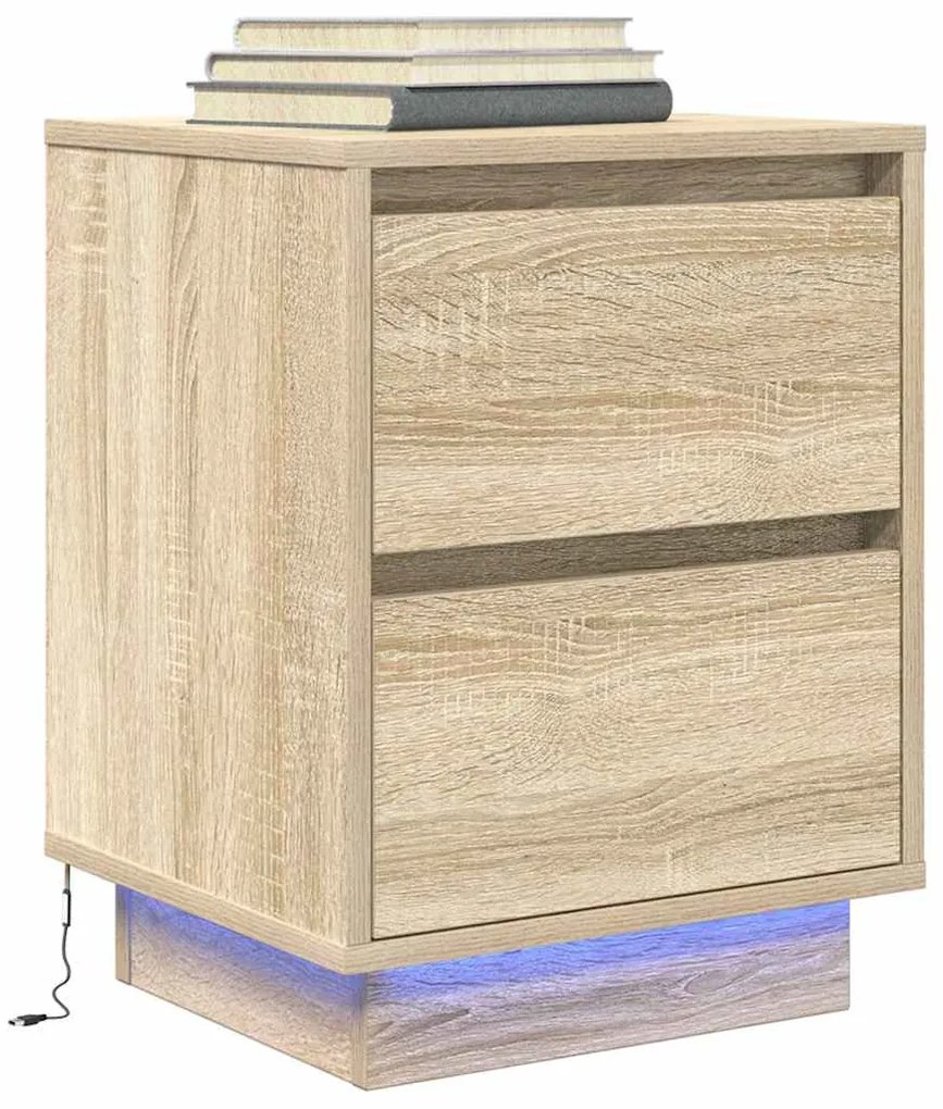 vidaXL Mesa de cabeceira com luzes LED 38x34x50 cm carvalho sonoma