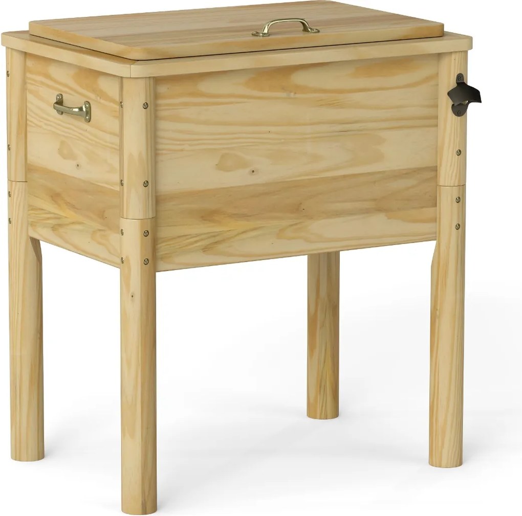 Geleira de madeira de 51 L para bebidas com 3 camadas de isolamento, pega prática, abre latas e orifício para esvaziar 67 x 47 x 74 cm Natural