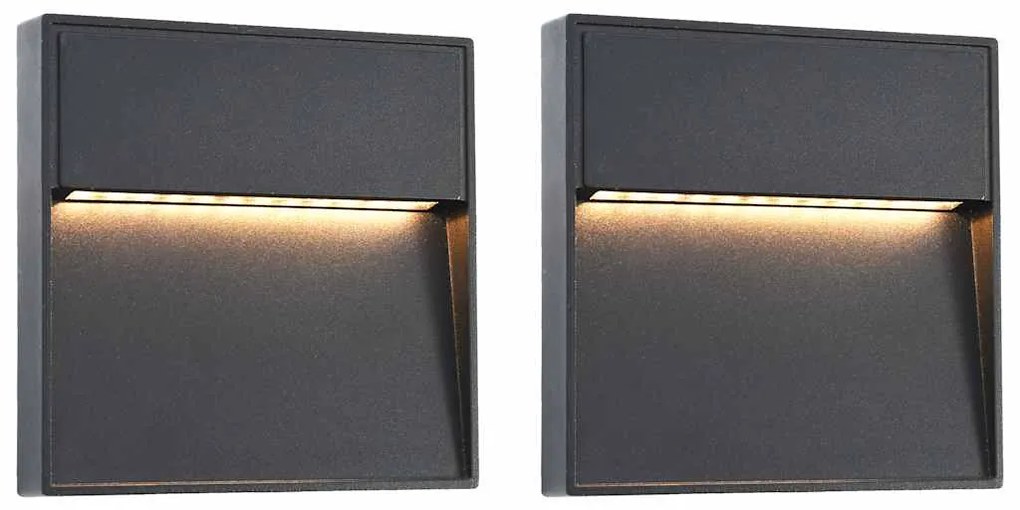 Candeeiros LED de parede exterior 2 pcs 3 W quadrado preto