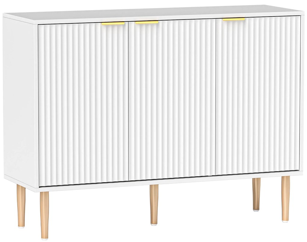 Aparador de 3 Portas Estriadas Aparador de Sala de Estar com Prateleir