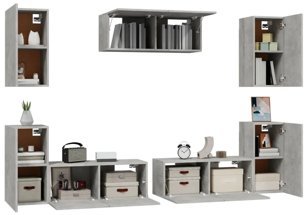 Conjunto móveis de TV 7 pcs madeira processada cinzento cimento