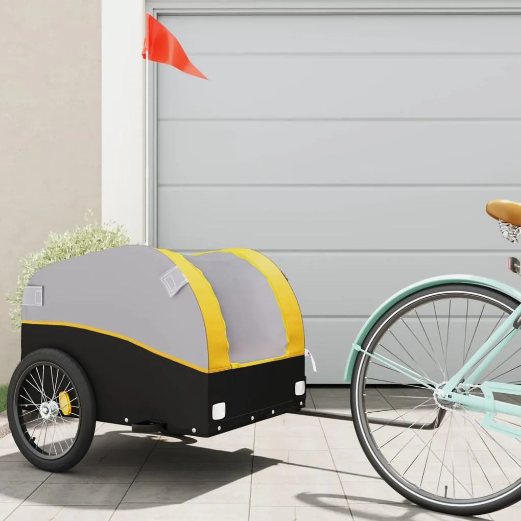 vidaXL Reboque para bicicleta 45 kg ferro preto e amarelo