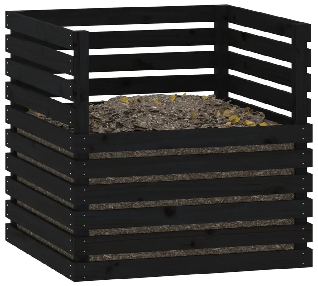 Caixote de compostagem 80x80x78cm madeira de pinho maciça preto