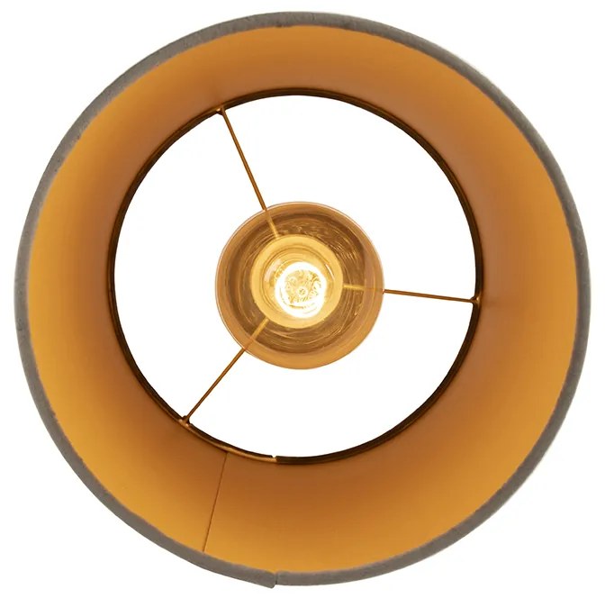 Candeeiro de teto com abajur em veludo taupe com dourado 25 cm - Combi Preto Country / Rústico