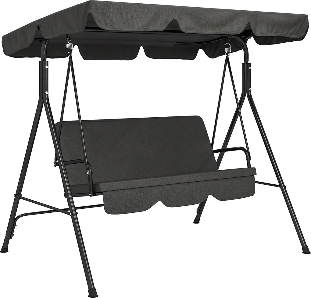 Outsunny Baloiço de Jardim de 3 Lugares com Almofada Toldo Ajustável e Estrutura de Aço para Balcão Terraço 172x110x153 cm Preto | Aosom Portugal