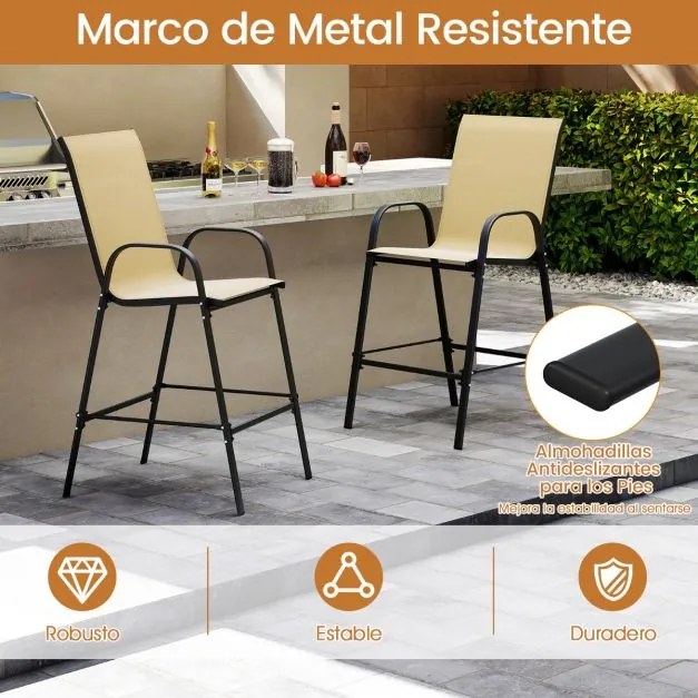 Conjunto de 2 cadeiras de bar com encosto, apoios de braços e apoios para os pés, capacidade de peso de 150 kg para bar, jardim, 62 x 76 x 130 cm, beg