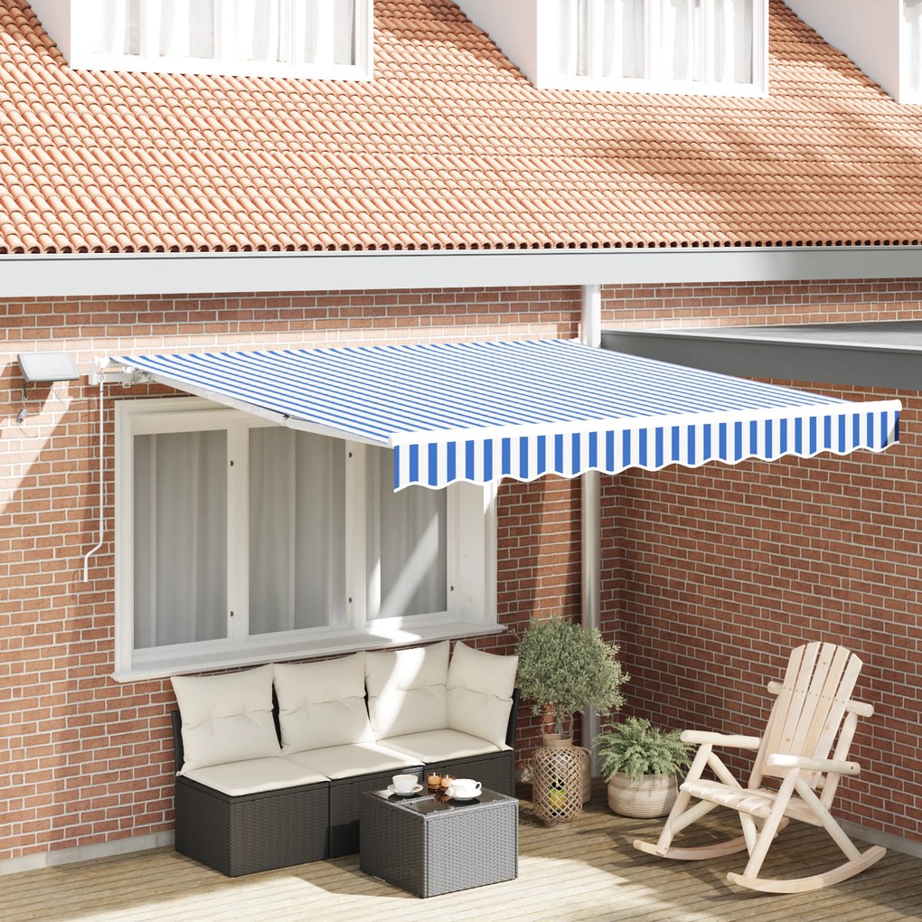 vidaXL Toldo Retrátil with Manual Azul e branco 3.5 x 2.5 m Tecido e metal
