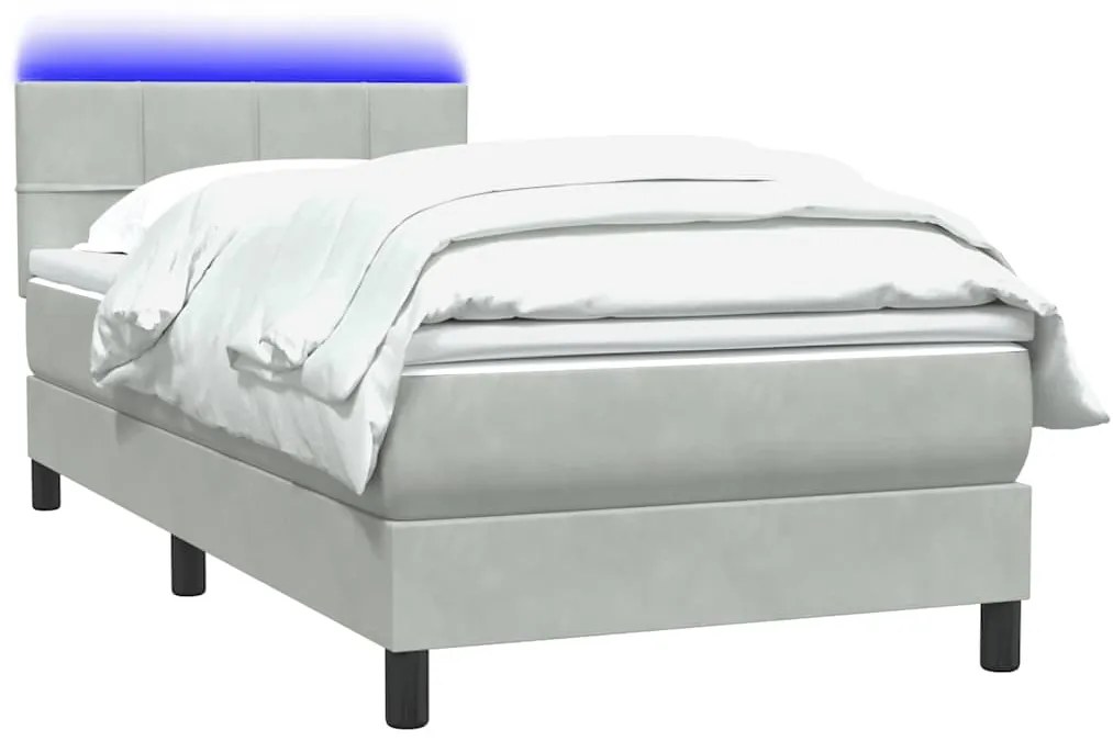 Cama com molas/colchão cinzento-claro 80x220 cm veludo