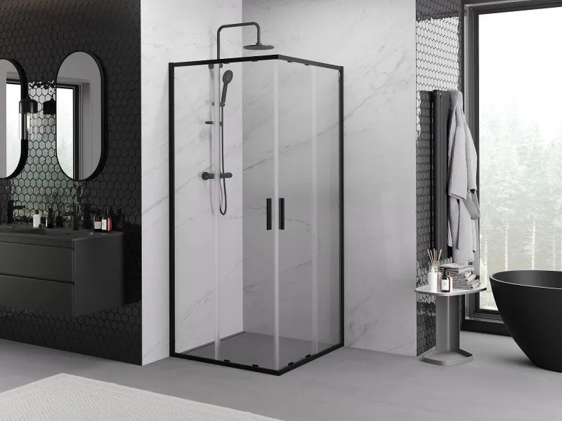 Mexen Exo-S Duo cabine de duche quadrada deslizante 80 x 80 cm, transparente, preta - 8111-080-080-70-00