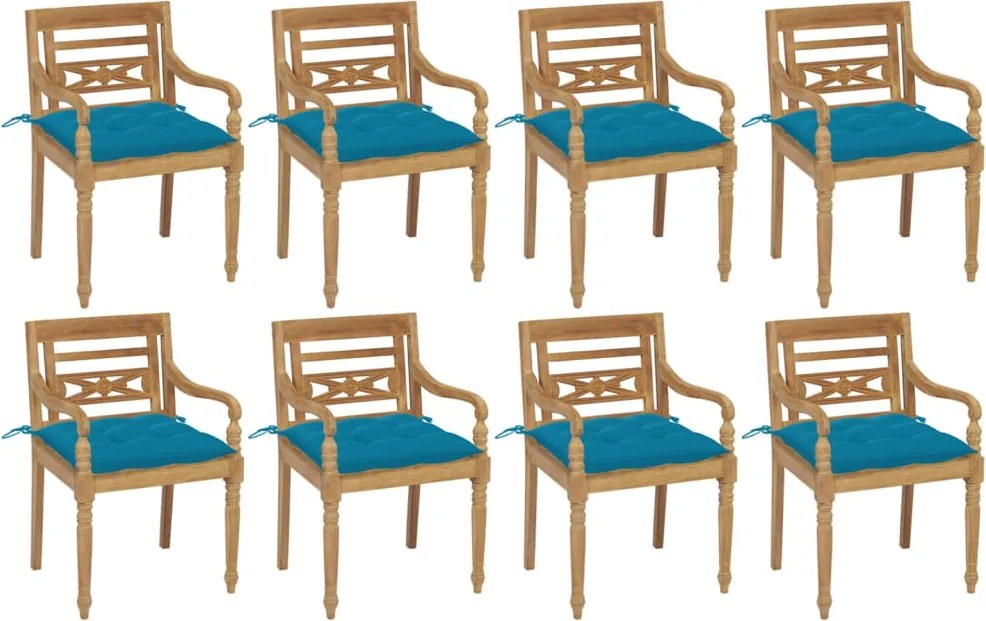 vidaXL Cadeiras Batávia com almofadões 8 pcs madeira de teca maciça