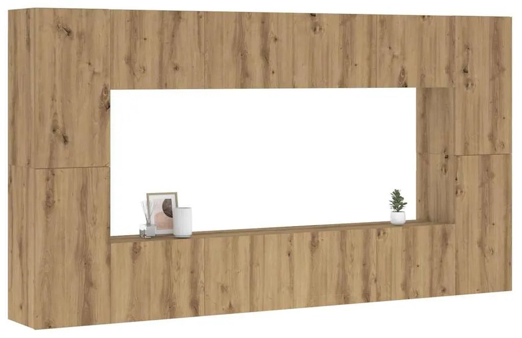 Conjunto de armário TV parede 8 pcs madeira carvalho artisiano