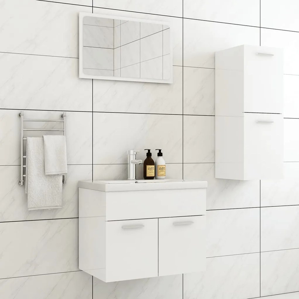 3071006 vidaXL Conj. de móveis de casa de banho contraplacado branco brilhante