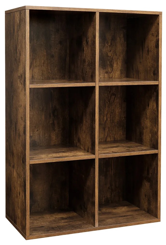 Estante de 6 cubos para arrumação e exibição de itens. | VASAGLE | 65,5 x 30 x 97,5 cm | castanho rústico | LBC203BX.