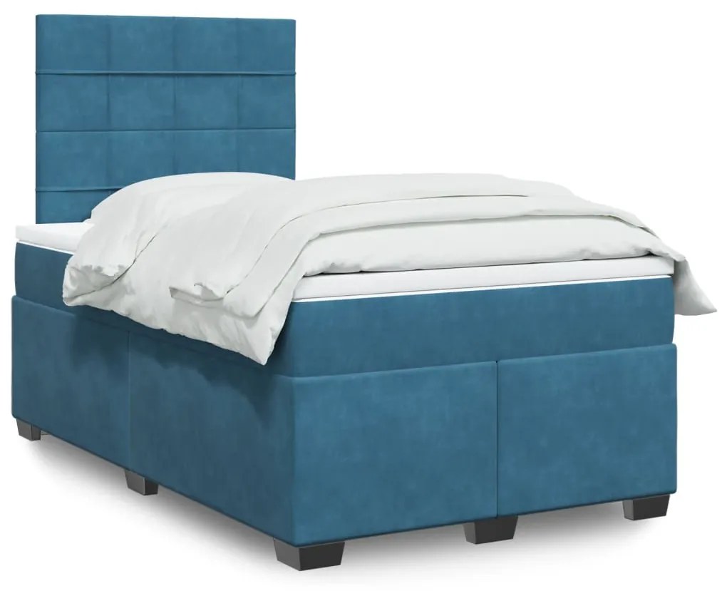 Cama boxspring com colchão 120x200 cm veludo azul