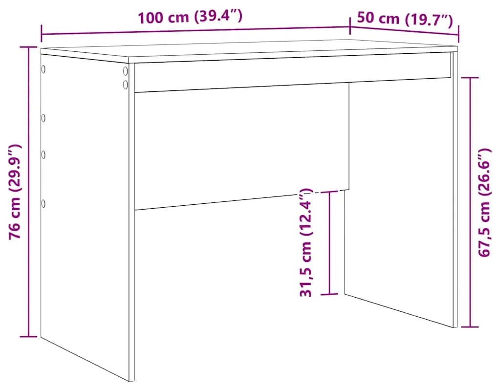 Secretária de Escrita Cinza sonoma MDF, Folheado 100 x 50 x 76 cm