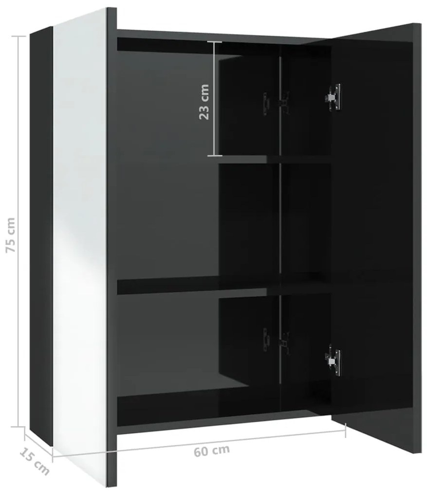 Armário espelhado p/ casa banho 60x15x75 cm MDF preto brilhante