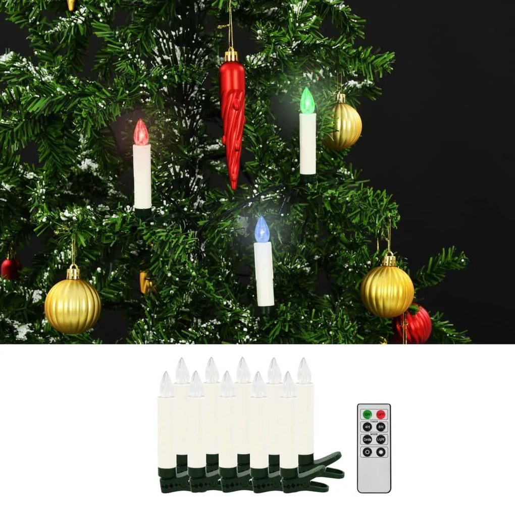 Velas LED sem fios de Natal com controlo remoto 10 pcs RGB