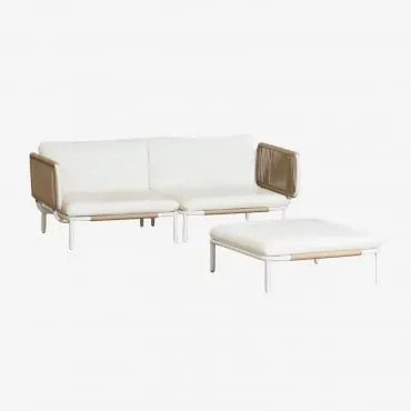 Sofá Modular De Jardim De 2 Peças Com 2 Módulos De Canto E Puff Em Aço Roubly Beige De Amêndoa - Sklum