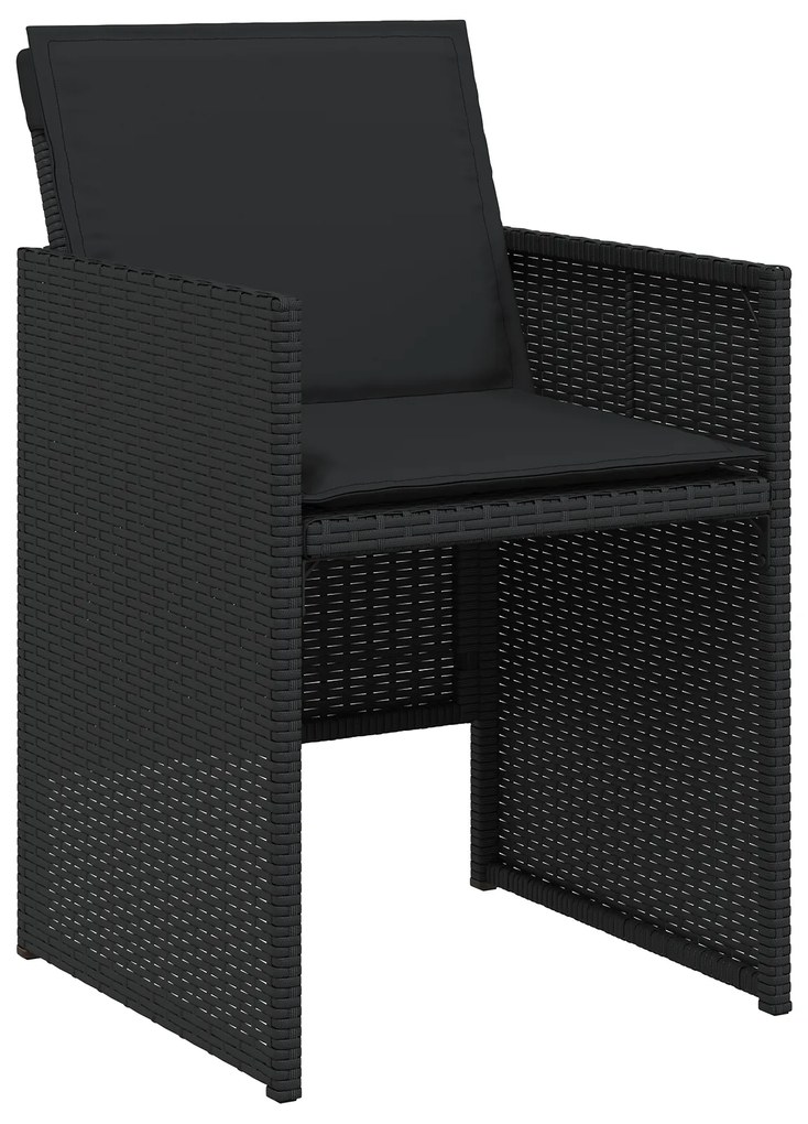Conjunto de Jantar de 5 Peças para Jardim com Almofadas Preto Vime PE