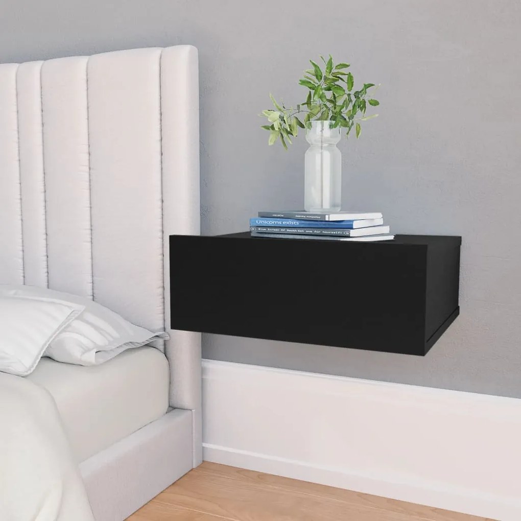 800309 vidaXL Mesa de cabeceira suspensa 2 pcs 40x30x15cm contraplacado preto