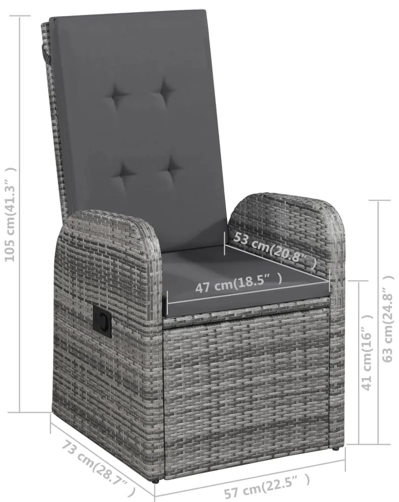 7 pcs conjunto de jantar de jardim cinzento