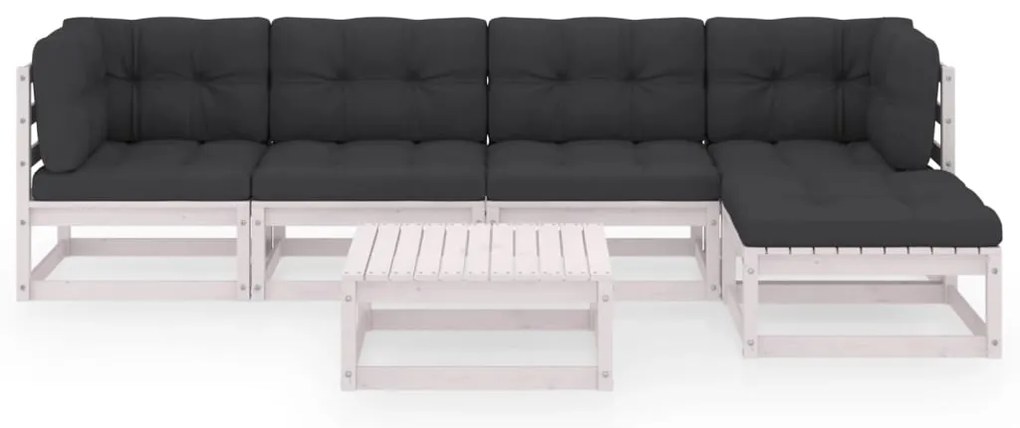 6 pcs conjunto lounge de jardim c/ almofadões pinho maciço